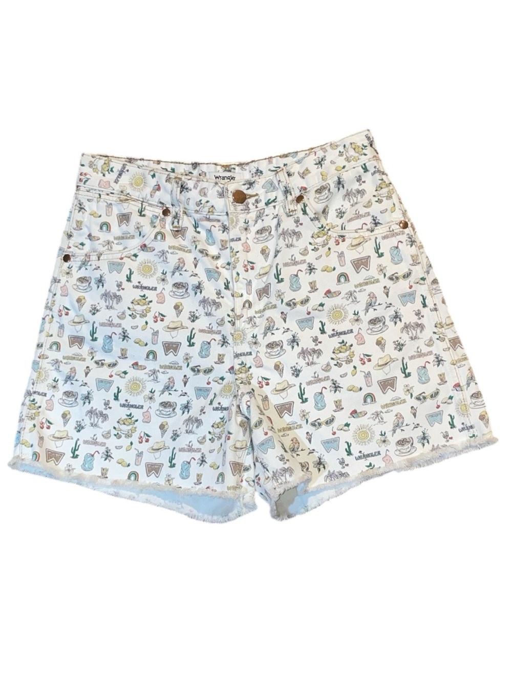 Wrangler X Free People Donna denim short in all over whimsy print western NWOT - Picture 4 of 7